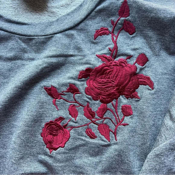 PETERSYN Gray Ruffled Floral Long Sleeve Crew Neck Peplum Sweater 22138 - Picture 6 of 8